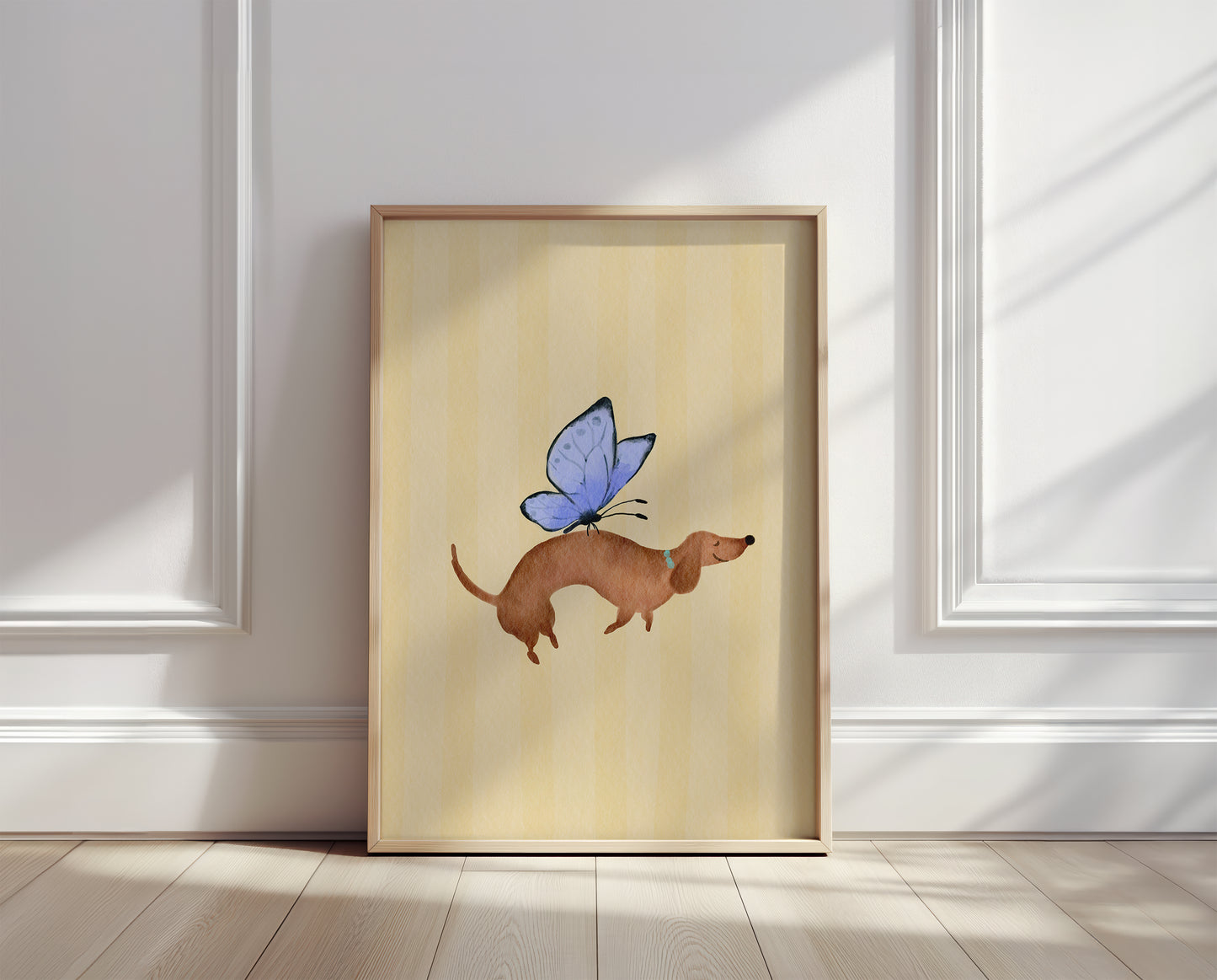 Butterfly Dash Watercolour Art Dachshund Butterfly Art Print